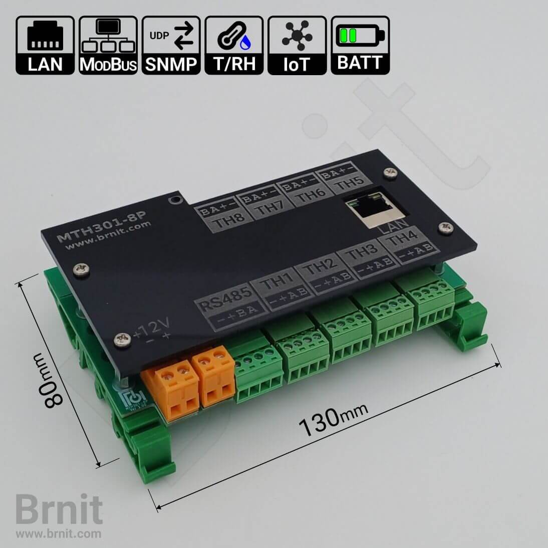 جهاز قياس درجة الحرارة والرطوبة بثمانية منافذ يعمل ببروتوكول Modbus