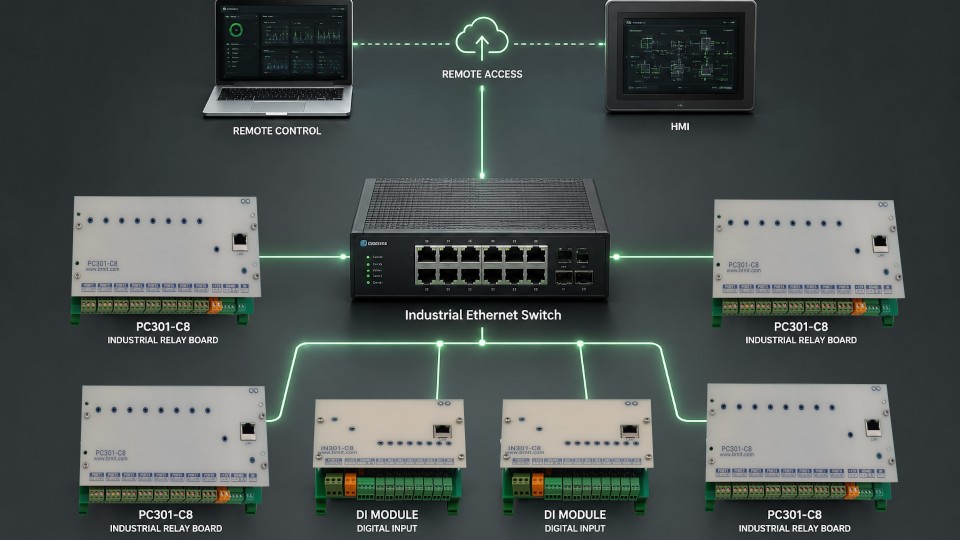 رله تحت شبکه با پروتکل Modbus TCP، کنترل صنعتی از طریق LAN